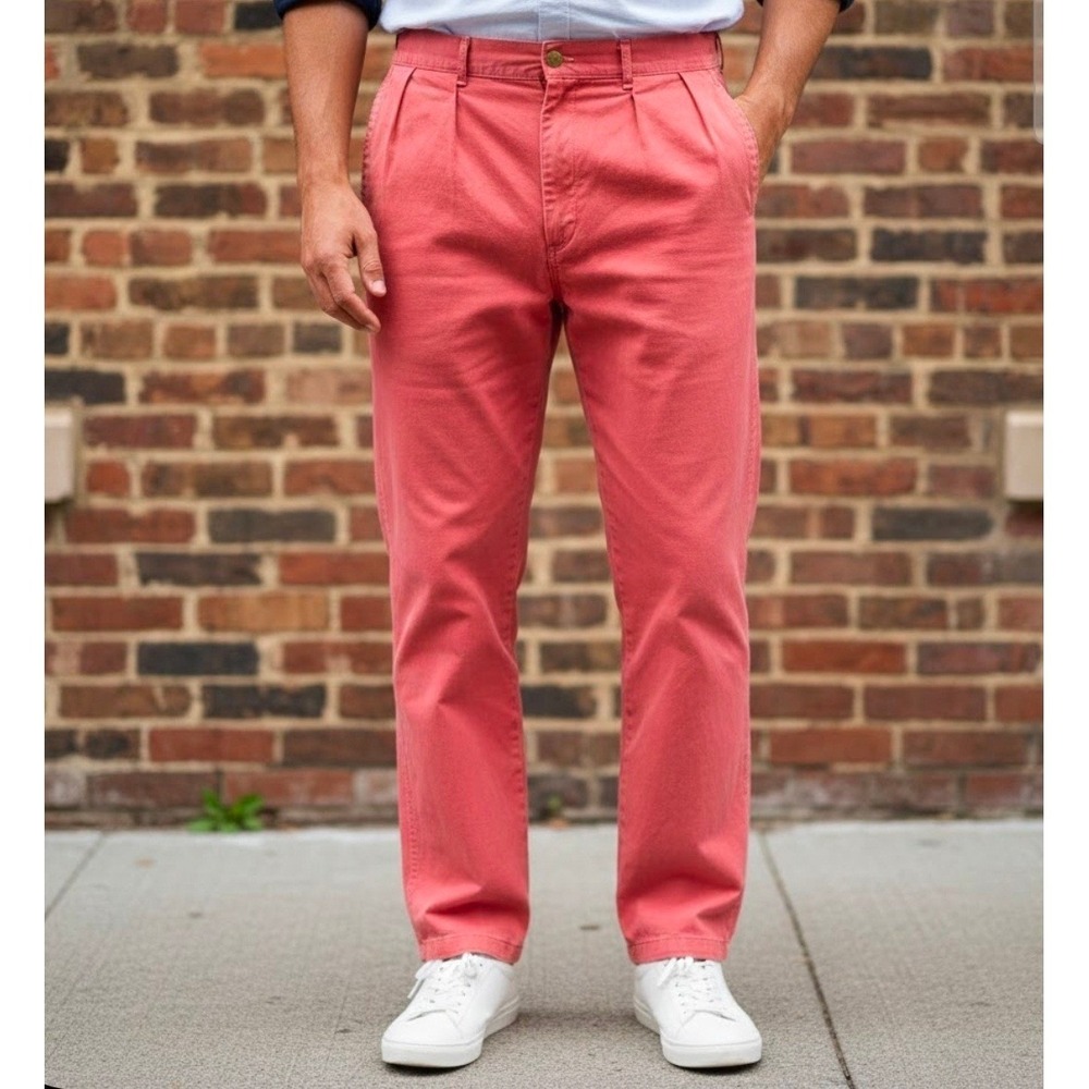 Polo Ralph Lauren Chino Pleated Men's Coral Pants 34x34 Actual 32x26 Made USA‎